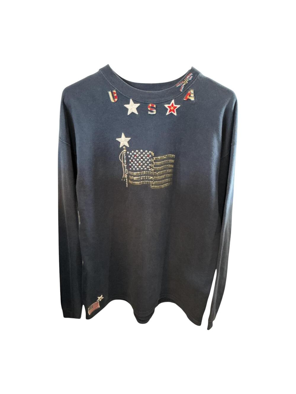 Hanes Blue Patriotic Long Sleeve Sweatshirt Medium